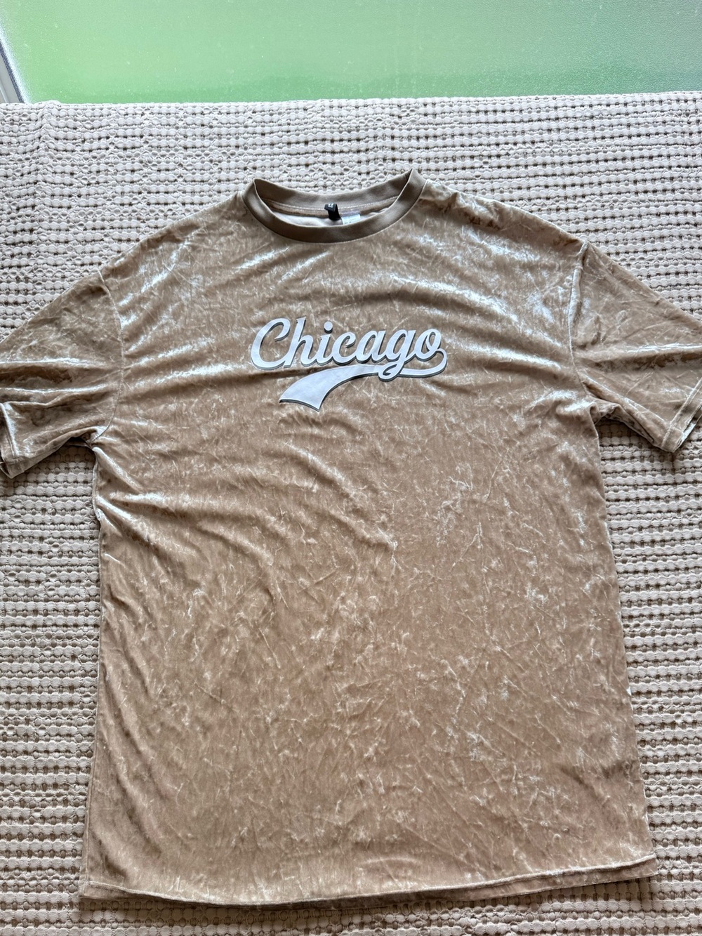 H&M Tan Chicago Script Short-Sleeve Velvet Tee